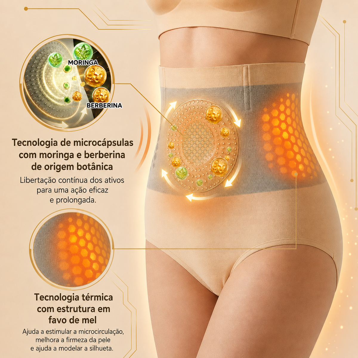 Pureluxo® Shorts Modeladores Termogénicos 5-em-1 🌿 Moringa & Berberina • 🧬 Tecnologia de Micropartículas • 🔥 Ativação Térmica • ✨ Modelação da Cintura e Abdómen • ⏳ 30 Min/Dia 🎁