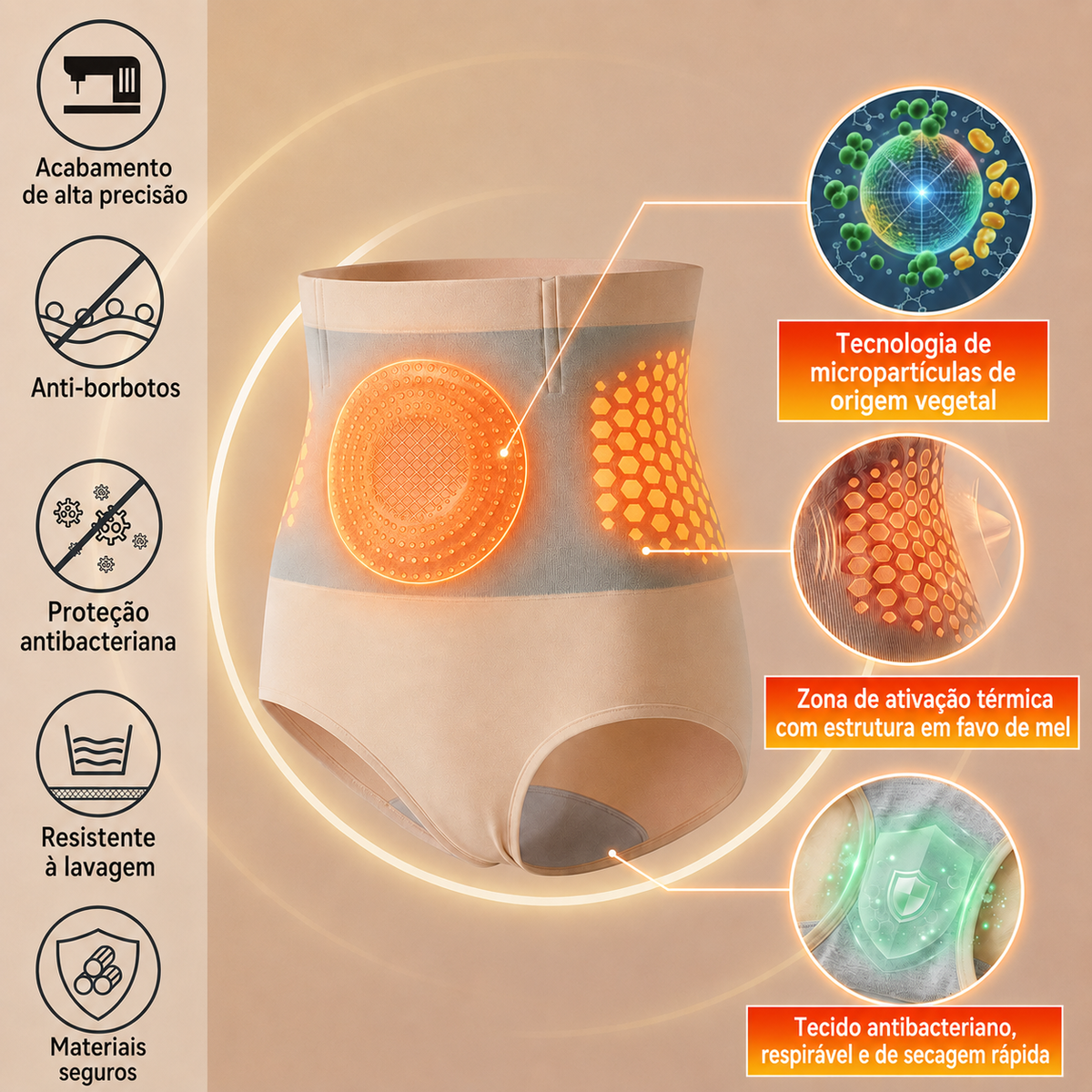 Pureluxo® Shorts Modeladores Termogénicos 5-em-1 🌿 Moringa & Berberina • 🧬 Tecnologia de Micropartículas • 🔥 Ativação Térmica • ✨ Modelação da Cintura e Abdómen • ⏳ 30 Min/Dia 🎁