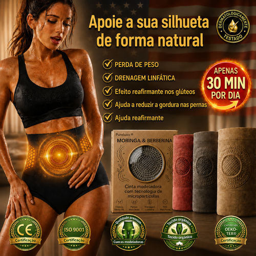 Pureluxo® Shorts Modeladores Termogénicos 5-em-1 🌿 Moringa & Berberina • 🧬 Tecnologia de Micropartículas • 🔥 Ativação Térmica • ✨ Modelação da Cintura e Abdómen • ⏳ 30 Min/Dia 🎁