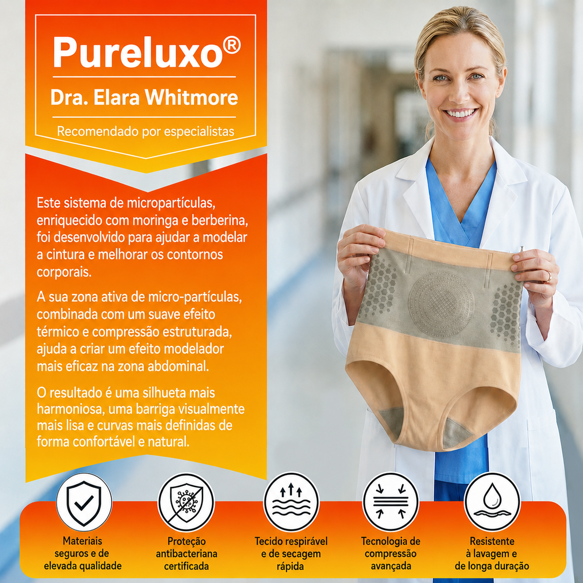 Pureluxo® Shorts Modeladores Termogénicos 5-em-1 🌿 Moringa & Berberina • 🧬 Tecnologia de Micropartículas • 🔥 Ativação Térmica • ✨ Modelação da Cintura e Abdómen • ⏳ 30 Min/Dia 🎁